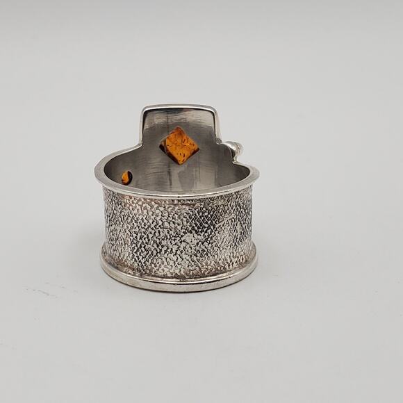 Artisan Boho Sterling Silver 925 Baltic Amber Wide Band Ring Size 6 - Picture 6 of 14